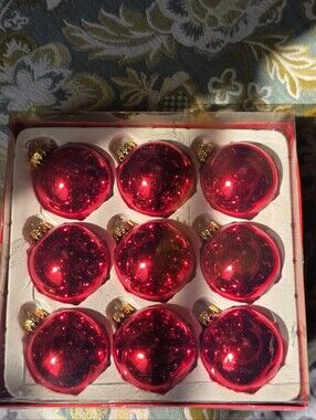 Yule Rite Red Glass Ball Christmas Ornaments Set of 9